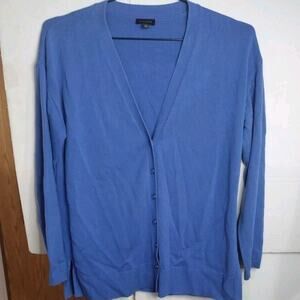 Talbots Sweater Womens Medium Cardigan Blue Button Front Cotton V Neck
